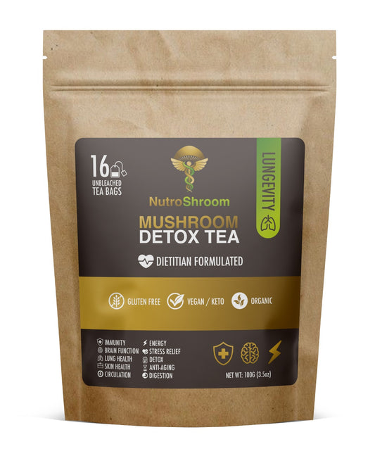 NUTROMUSHROOM Organic Mushroom Tea - Daily Detox - LUNGEVITY